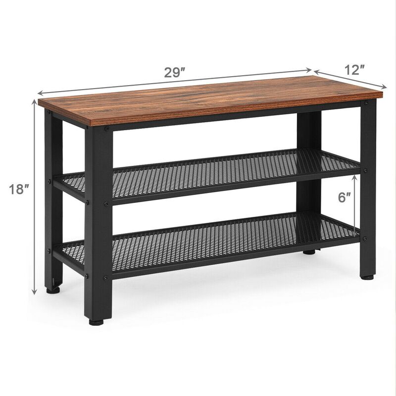 3-Tier Shoe Rack Industrial Shoe Bench with Storage Shelves
