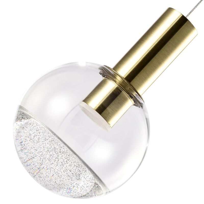 VONN Lighting Integrated LED Height Adjustable Pendant Light with Globe Shade, Brass