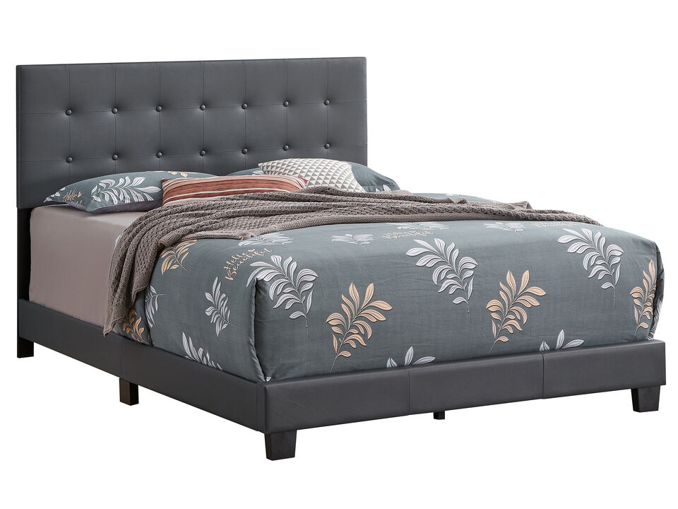Caldwell Dark Grey Faux Leather Button Tufted Queen Panel Bed