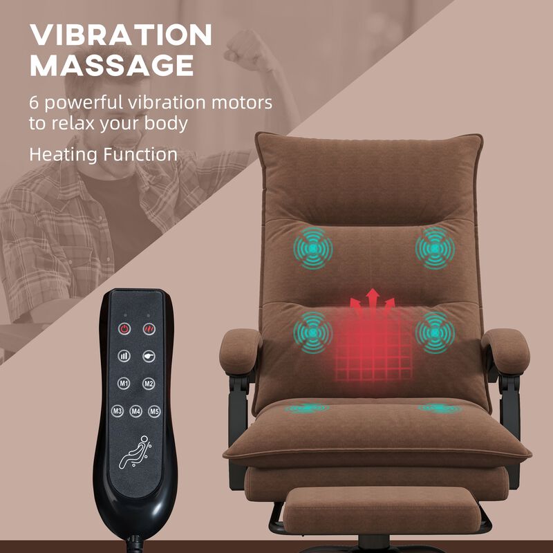 Cozy Brown Massage Recliner: 6 Vibration Points, Footrest, Padding