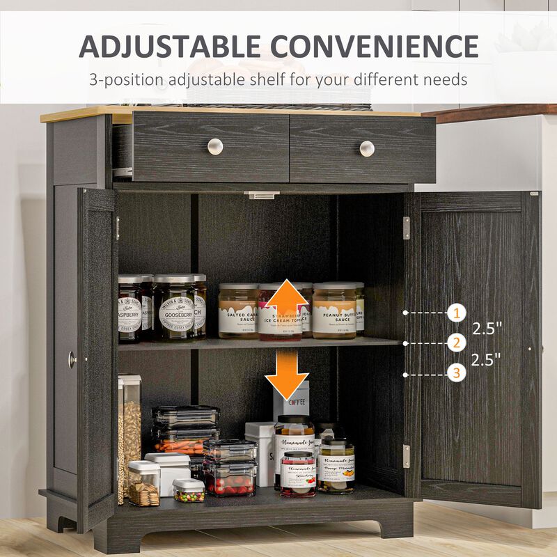 Black Sideboard Cabinet: Wood Top, Adjustable Shelf