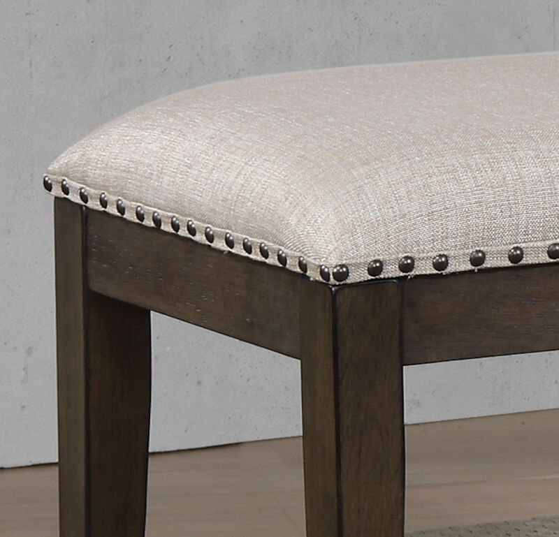 Cali Gray and Brown Dining Bench with Upholstered Seat and Nailheads 19 in. X 50 in. X 16 in.