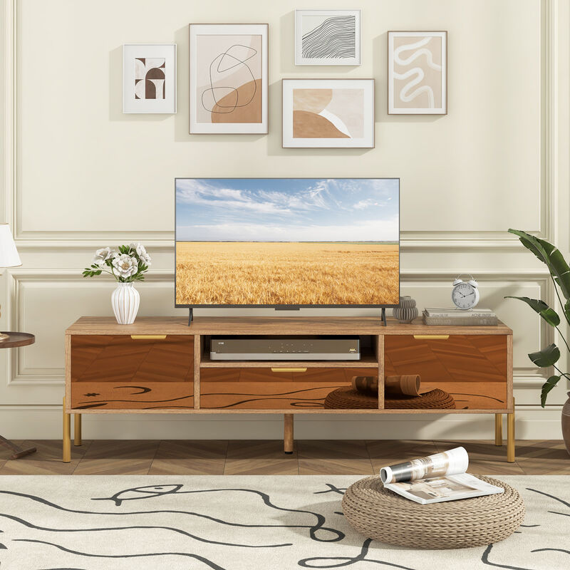 Mirrored TV Stand for TV up to 65 Inch with Spacious Tabletop and 2 Storage Cabinets