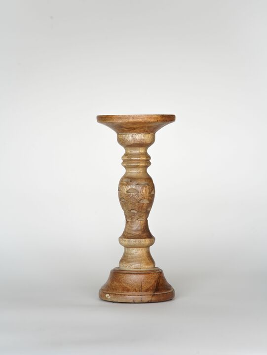 Traditional Wallnut Eco-friendly Handmade Mango Wood Set Of Two 6" & 9" Pillar Candle Holder