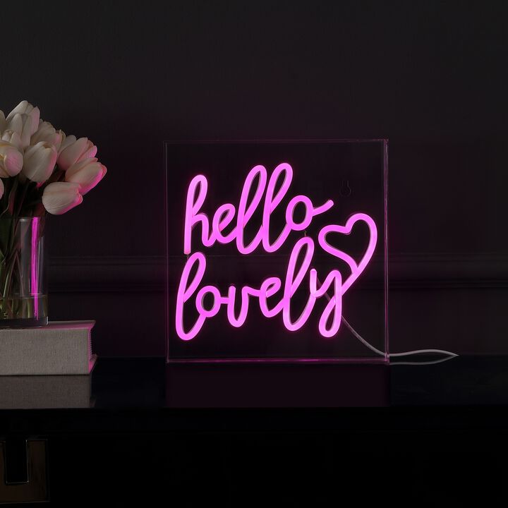 Hello Lovely 10" Square Contemporary Glam Acrylic Box USB Operated LED Neon Light