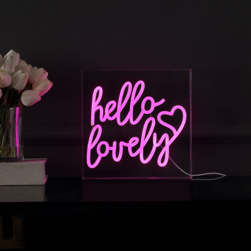 Hello Lovely 10" Square Contemporary Glam Acrylic Box USB Operated LED Neon Light