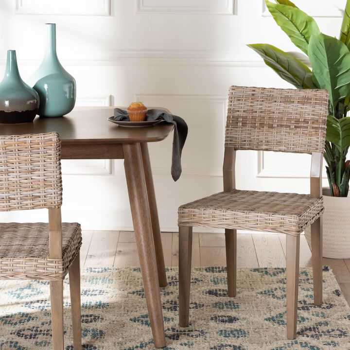Bali & Pari Barossa Bohemian Grey Kubu Rattan And Mahogany Wood Dining Chair