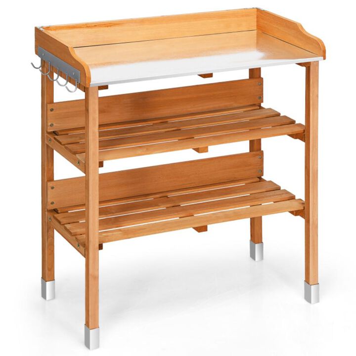 Hivvago Garden Wooden Potting Bench Work Station with Hook