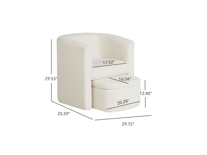 Upholstered Sherpa Barrel Chair with Storage Ottoman Set, Modern Single Sofa Accent Lounge Chair, Armchair for Living Room Bedroom Office
