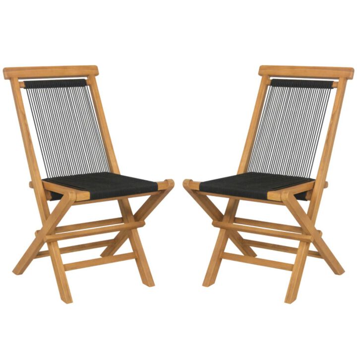 Hivvago 2 Piece Patio Folding Chairs with Woven Rope Seat and Back for Porch Backyard Poolside