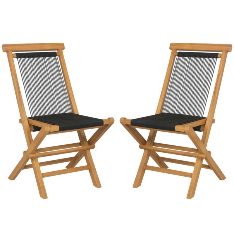 Hivvago 2 Piece Patio Folding Chairs with Woven Rope Seat and Back for Porch Backyard Poolside