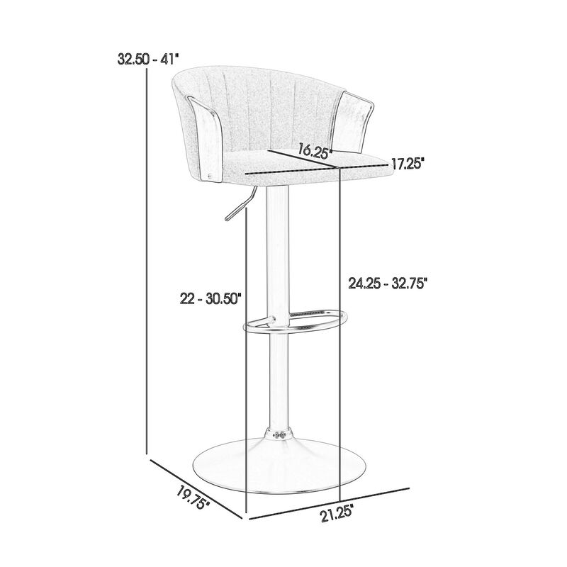 Liz 24-33 Inch Adjustable Height Swivel Barstool Chair, Light Gray Fabric - Benzara