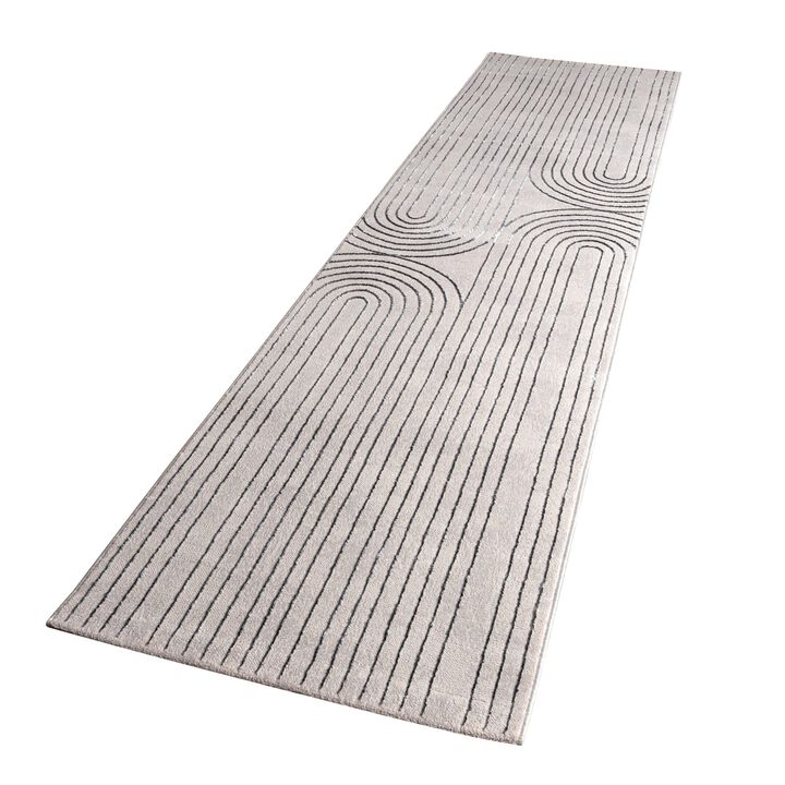 Modern Rug with Bohemian Arch Pattern in Beige Grey