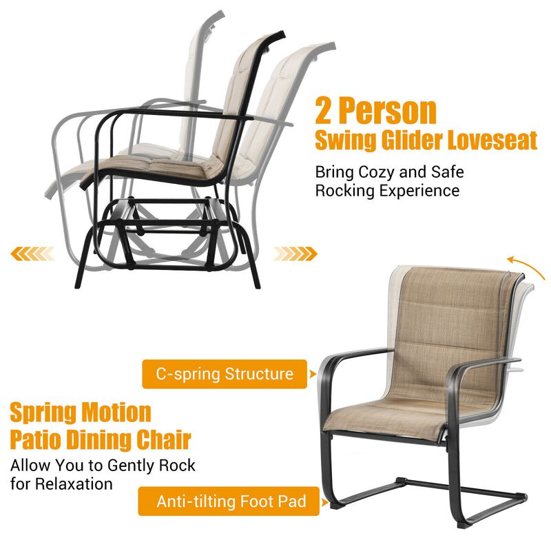 4 Pieces Outdoor Patio Conversation Sets with Padded Glider Loveseat and Coffee Table