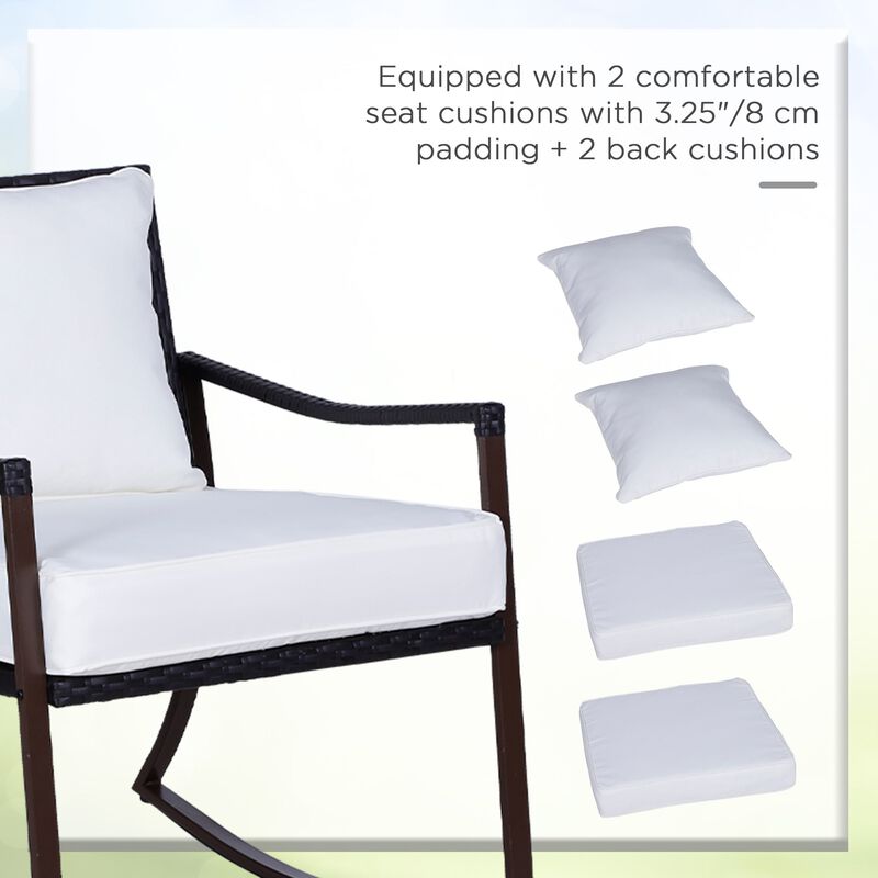 Brown Rattan Relaxation: 3-Piece Rocking Set with Side Table
