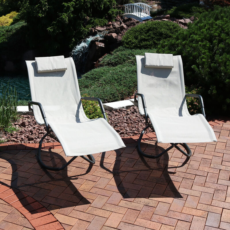 Sunnydaze Folding Outdoor Rocking Lounger with Pillow - Beige - Set of 2