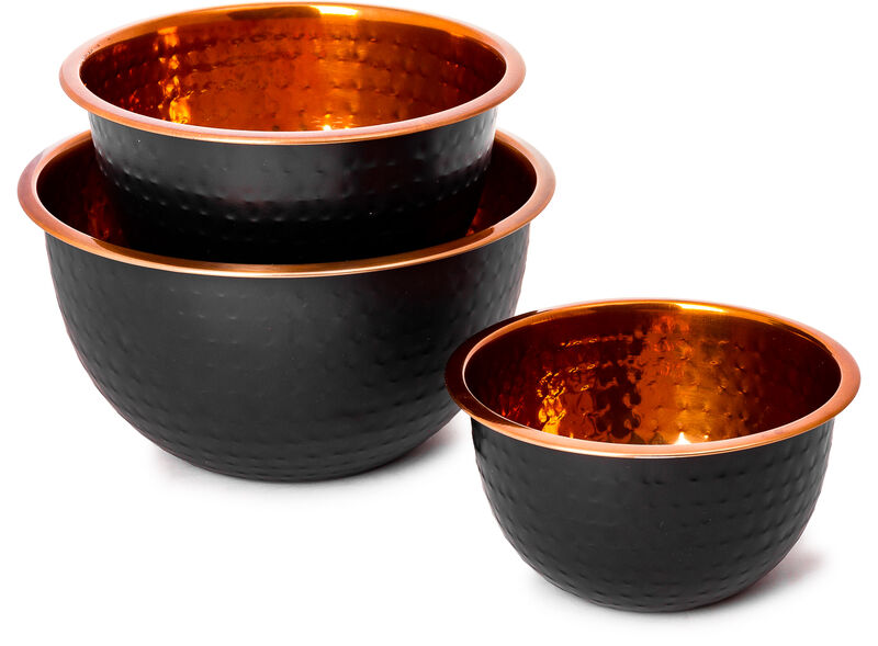 Black, Copper Stainless Steel Mixing Bowls - Set of 3