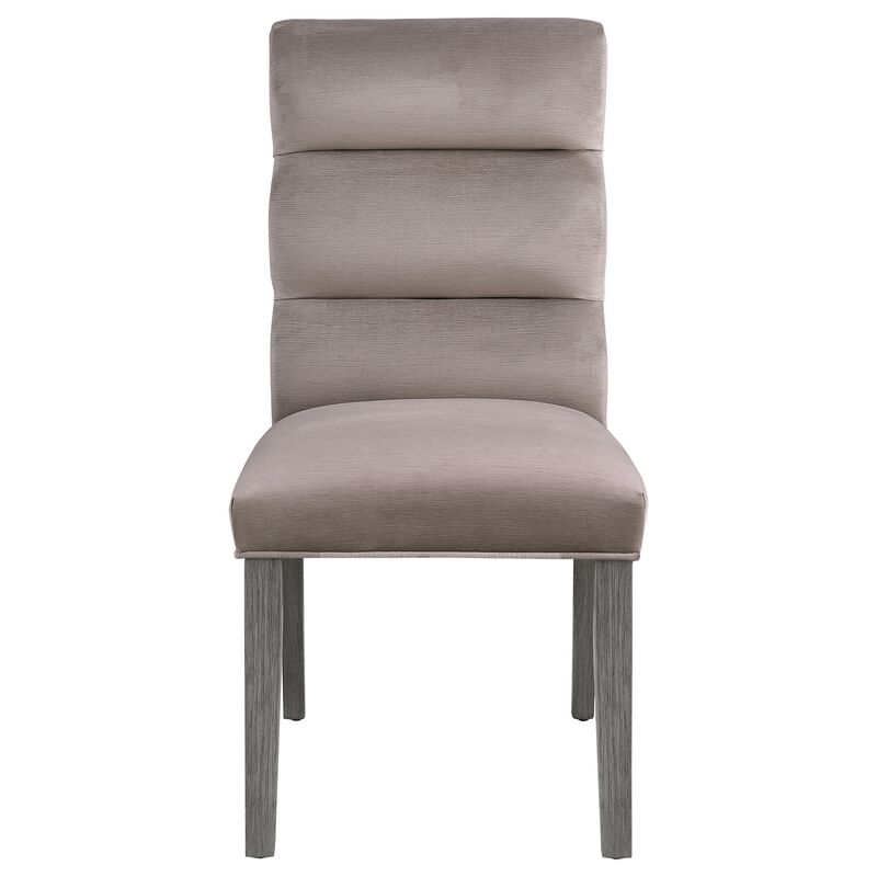 Cary Dining Chair Set of 2, Ash Gray Fabric, Tufted Foam Filled Cushion - Benzara