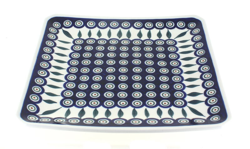 Blue Rose Polish Pottery Floral Butterfly Square Dinner Plate