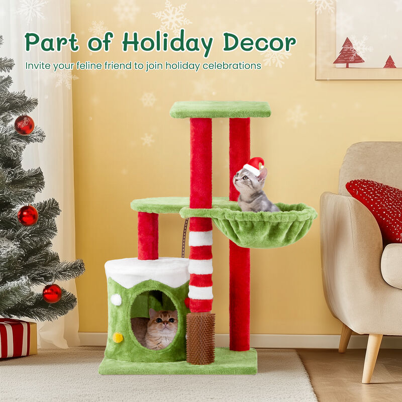 Cat Scratching Posts Tower with Condo & Hammock Multi-Level Playhouse for Cats