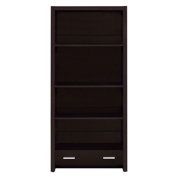 Wooden Bookcase with 3 Shelves and 1 Drawer, Dark Brown-Benzara