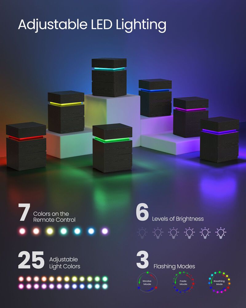 Bedside Table with LED Lights for Modern Style and Ambient Lighting