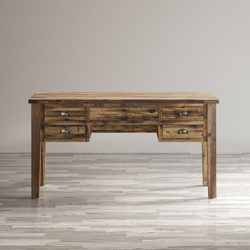 Jofran Artisan's Craft Rustic Farmhouse Distressed Acacia 5-Drawer Desk