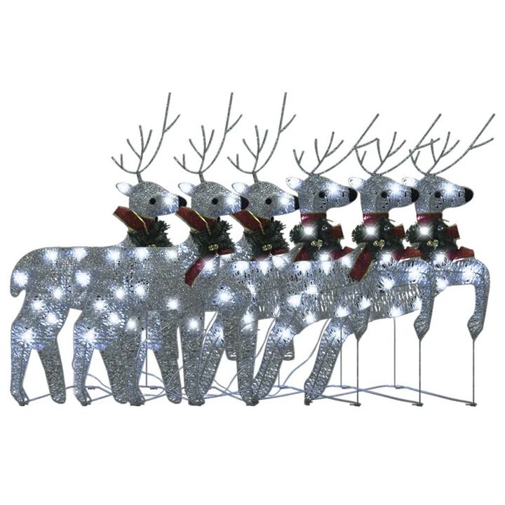 Outdoor 120 LED Light Christmas Decor Reindeer Set of 6, Silver Metal - Benzara