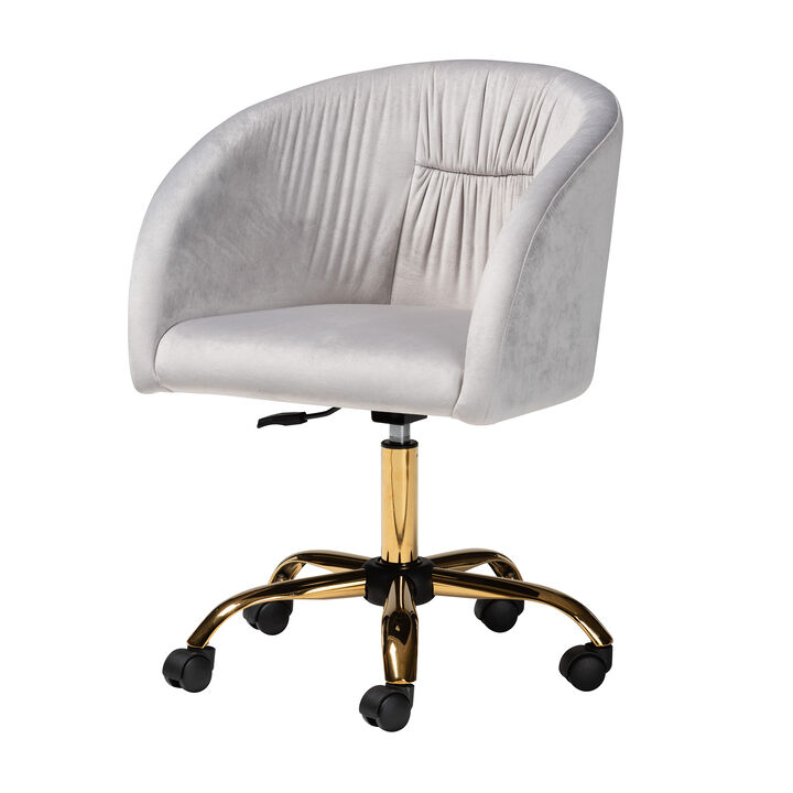 Baxton Studio Ravenna and Luxe Blush Pink Velvet Fabric and Gold Metal Swivel Office Chair