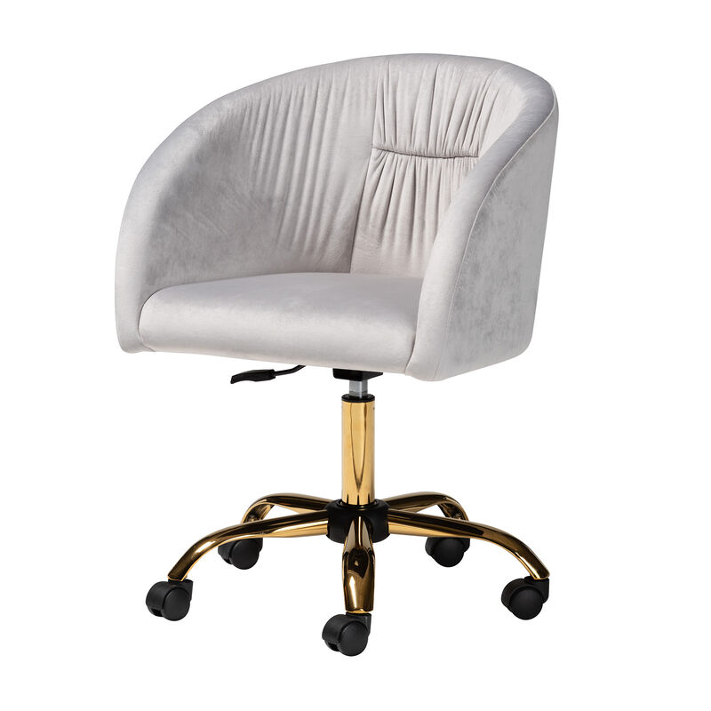 Baxton Studio Ravenna and Luxe Blush Pink Velvet Fabric and Gold Metal Swivel Office Chair