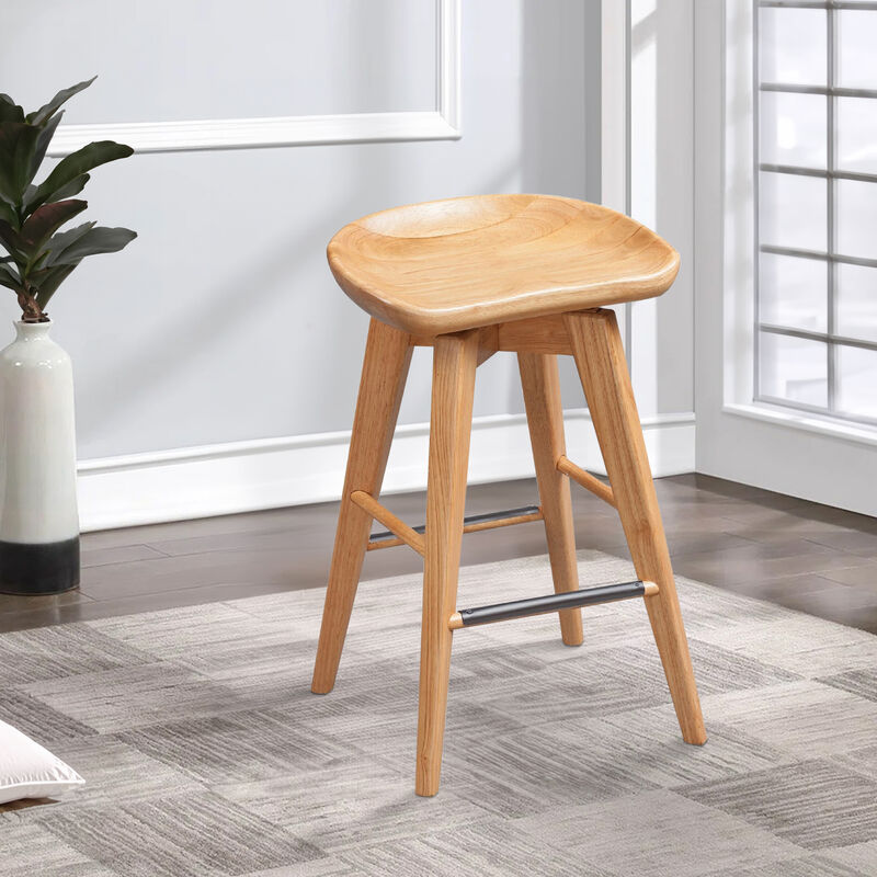 Esme 24 Inch Swivel Counter Stool with Contour Seat, Wood, Natural Brown-Benzara