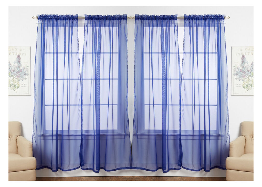 J&V TEXTILES Solid Sheer Window Curtain Panels- Set of 4