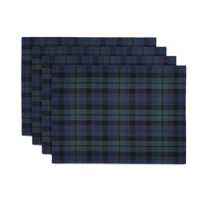 Solino Home 100% Pure Linen Placemats 14 x 19 Inch Set of 4 |Blackwatch Plaid