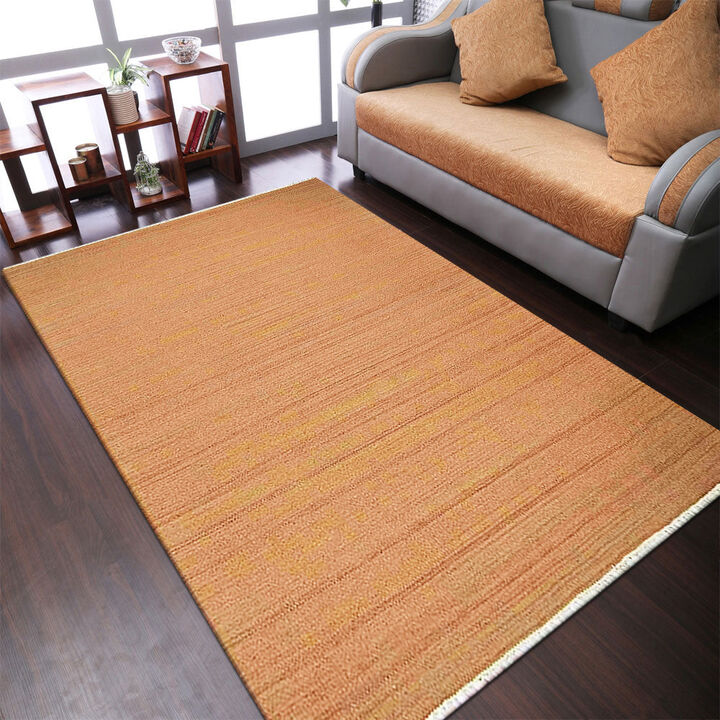 RUGSOTIC CARPETS HAND WOVEN FLAT WEAVE KILIM WOOL ECO-FRIENDLY AREA RUGS  - 3'x5', Rectangle Shape, Orange Color, Solid Plain Design, Low Pile  Handmade Rugs for Living Room, Bed Room (D00111)