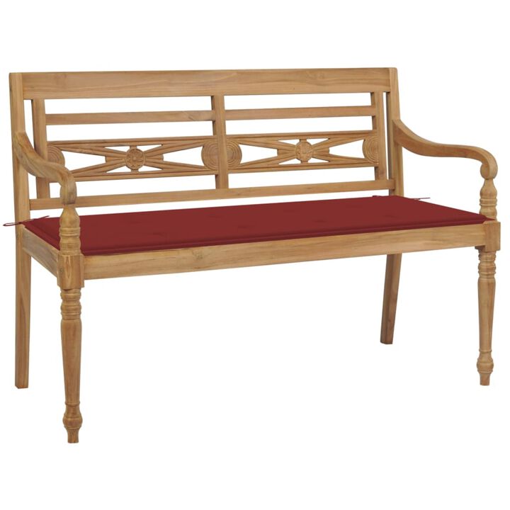 vidaXL Batavia Bench with Red Cushion 47.2" Solid Teak Wood