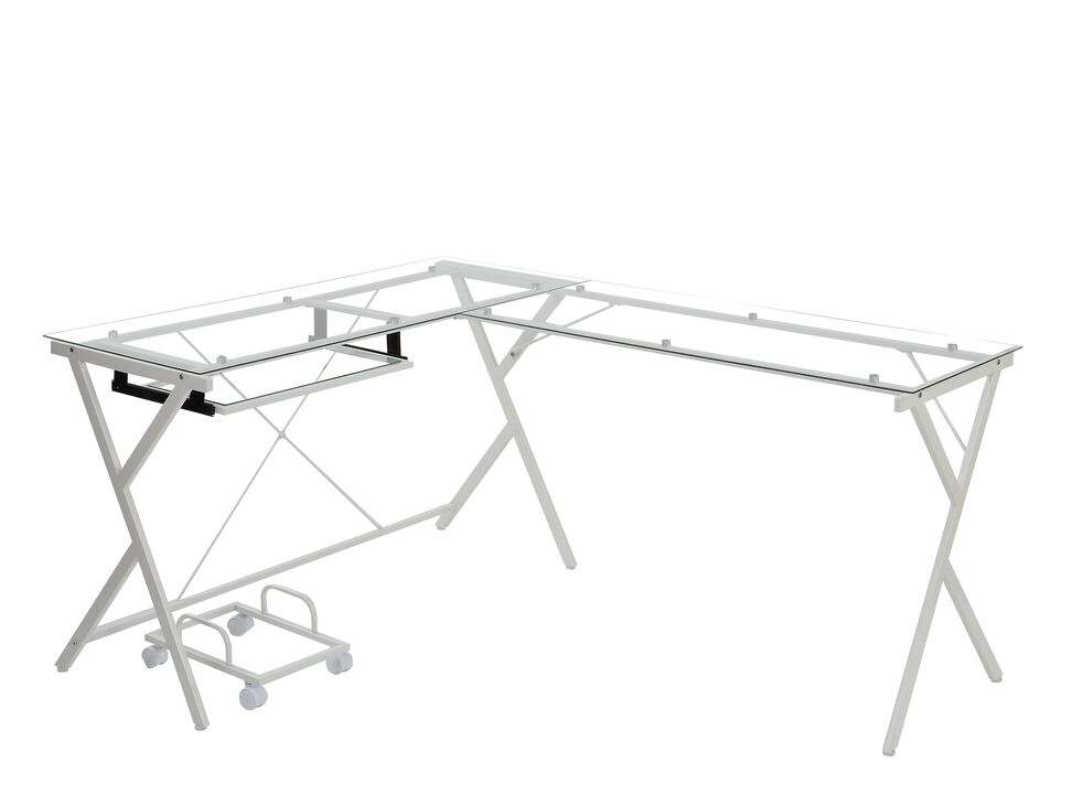 ACME Demas Computer Desk, Clear Glass & White Finish