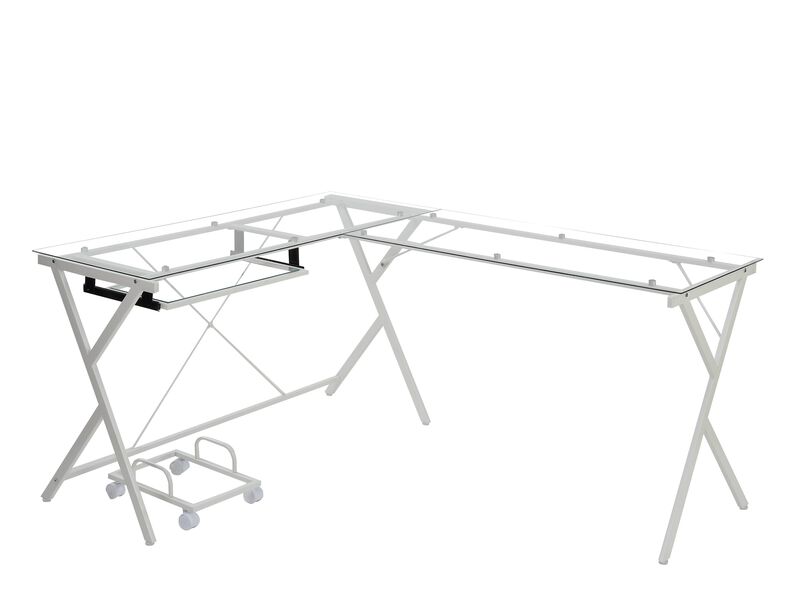 ACME Demas Computer Desk, Clear Glass & White Finish