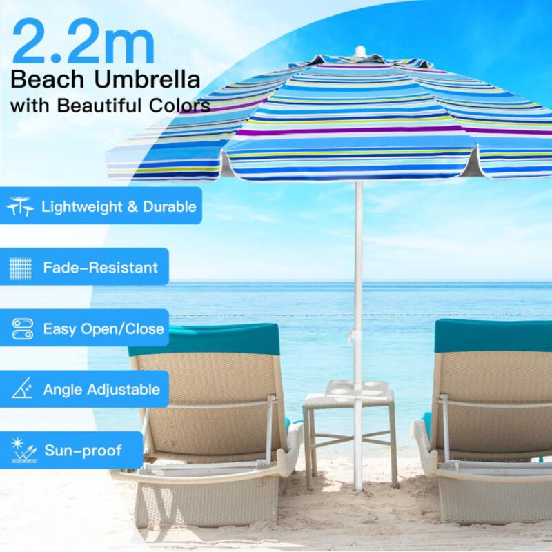 Hivvago 7.2 Feet Portable Outdoor Beach Umbrella with Sand Anchor and Tilt Mechanism