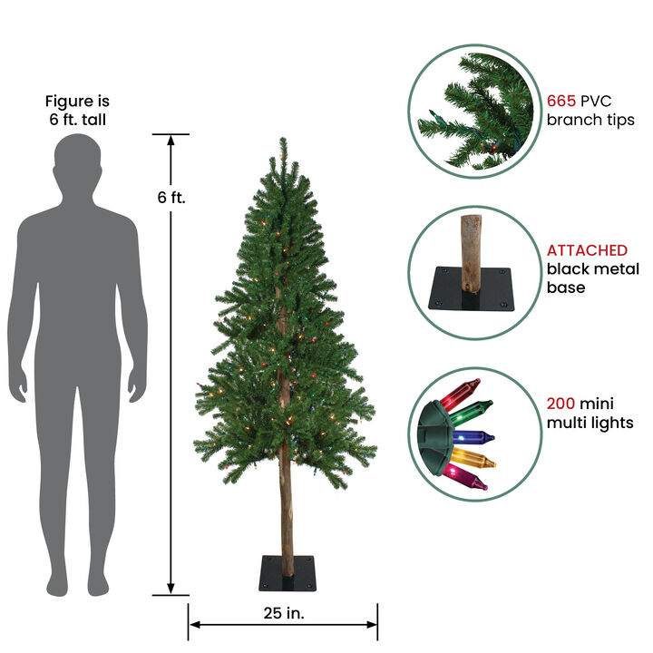 6' Pre-Lit Medium Alpine Artificial Christmas Tree - Multicolor Lights