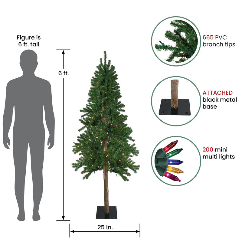 6' Pre-Lit Medium Alpine Artificial Christmas Tree - Multicolor Lights