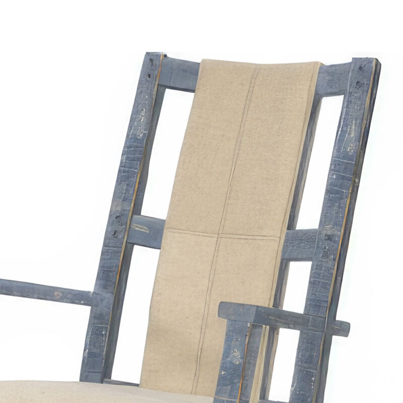Rena Rocking Chair, Cushion Seat and Back, Blue Mahogany Mindy Wood - Benzara