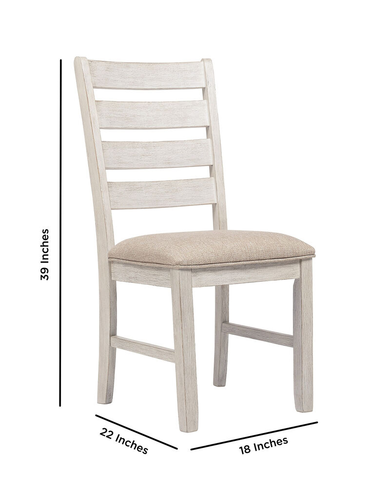 Fabric Dining Side Chair with Ladder Back, Set of 2, White and Brown - Benzara
