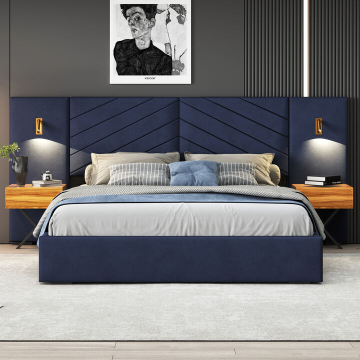 Streamdale Royal Blue Velvet Wingback Bed Frame - Queen Size