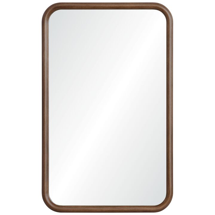 32" Brown Finish Eclectic Design Framed Rectangular Wall Mirror