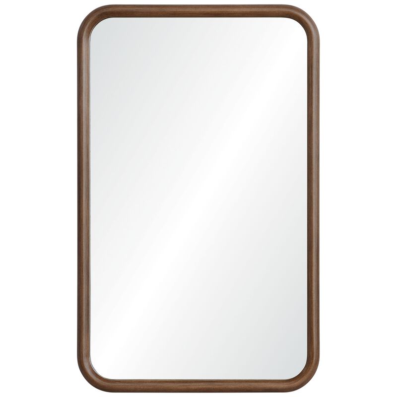 32" Brown Finish Eclectic Design Framed Rectangular Wall Mirror