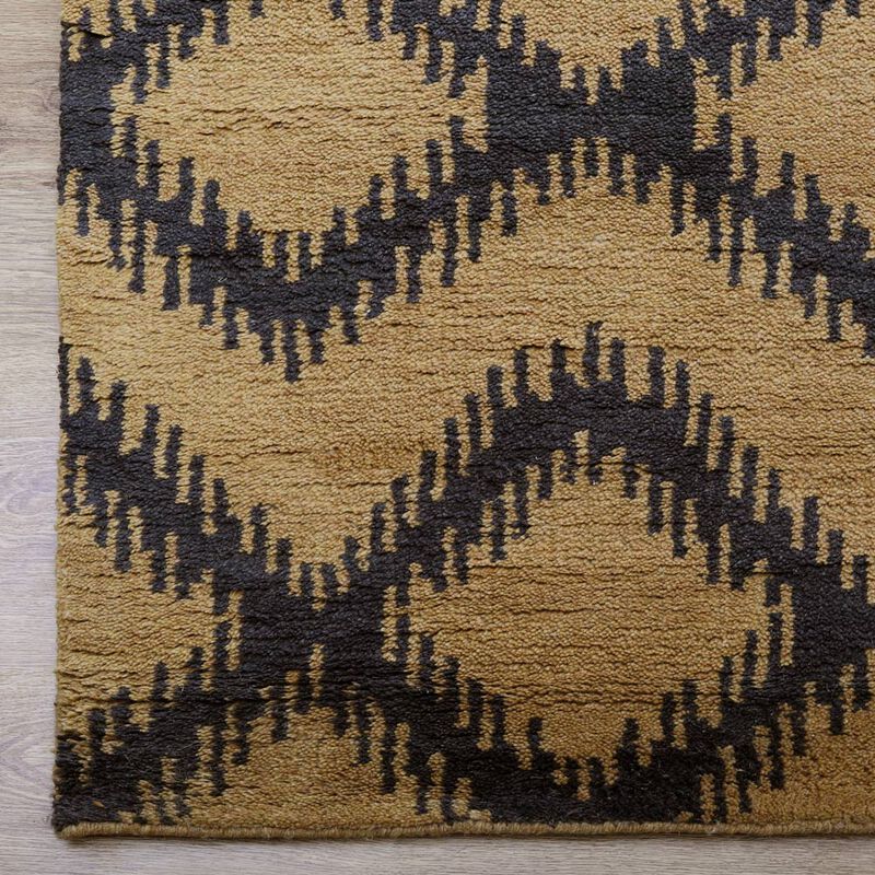 HAND KNOTTED WOOL Geometric AREA RUGS  - 8'x10', Rectangle Shape, Gold Charcoal Color, Geometric Modern, Medium Pile Handmade Area Rugs for Living Room, Bed Room (N00165)