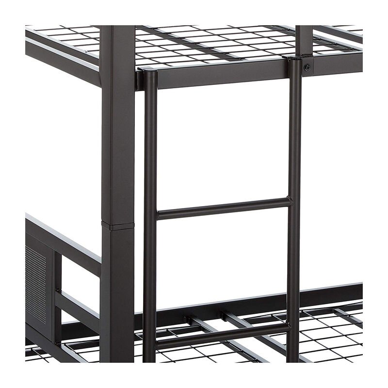 Metal Triple Bunk Bed with Built in Ladder, Bronze-Benzara