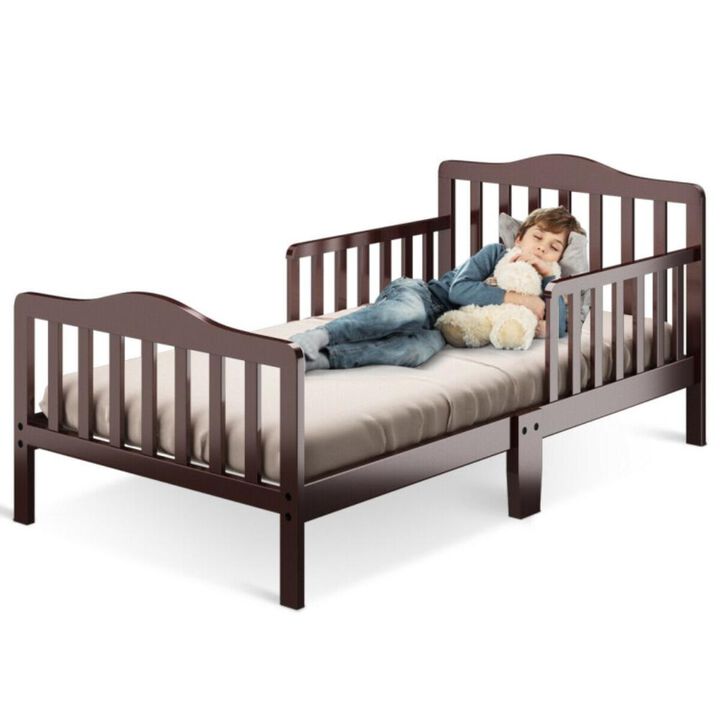 Hivvago Classic Design Kids Wood Toddler Bed Frame with Two Side Safety Guardrails