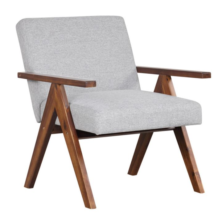 Hivvago Modern Accent Chair Linen Fabric Armchair with Solid Acacia Wood Frame