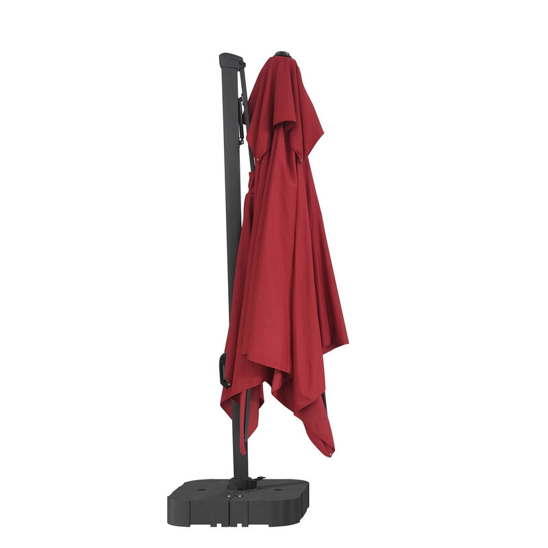 MONDAWE 10ft Square Solar LED Offset Cantilever Outdoor Patio Umbrella with Bluetooth Speaker and Included Base